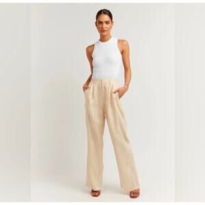 DISSH NORAH Women Wide-Leg Loose Linen Casual Pant in Cream Size US 12